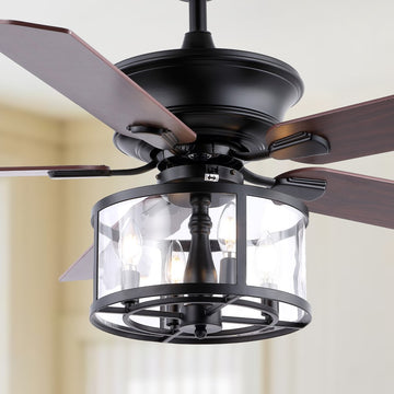 Braxton 52" Farmhouse Industrial Iron Drum Shade LED Ceiling Fan With Remote - JONATHAN Y